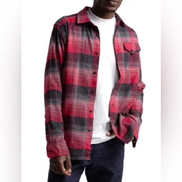 The North Face Men’s  Red Flannel Shirt Sz Black & Red Large Long Sleeve - Picture 1 of 10